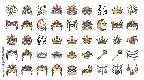 Festival Mask Icon Pack – Carnival Mardi Gras Symbol Set