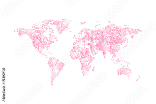 Hand drawn pink watercolor world map illustration with country outlines 