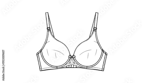 Minimal Front Closure Padded Bra Flat Technical Drawing Vector