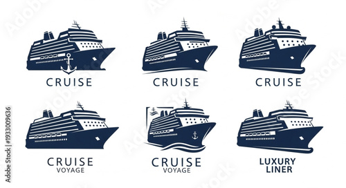 Cruise ship illustrations showcasing various designs and styles for travel and leisure purposes.