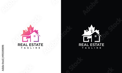 Canadian Real Estate Logo Design with Maple Leaf House - Modern Property Branding Icon.