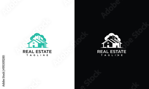 Modern Real Estate Logo with House and Tree Symbol for Property Agency Branding.