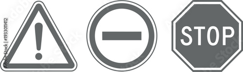Common traffic and warning symbols for road safety and instructions