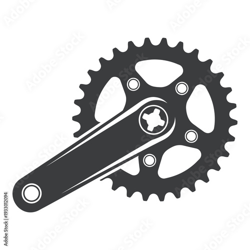 Bicycle crank arm and chainring gear mechanism component  closeup icon