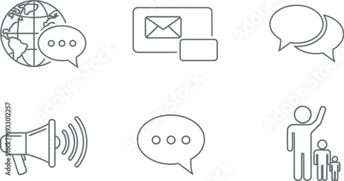 Collection of icons representing various communication and presentation methods