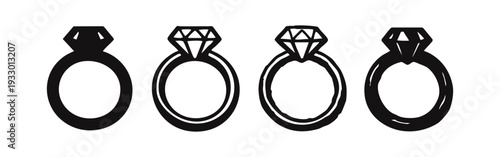 Set of Minimalist Diamond Engagement Ring Silhouettes