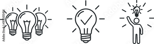 Illustration depicting ideas, approval, and innovation through light bulb symbols and human figure