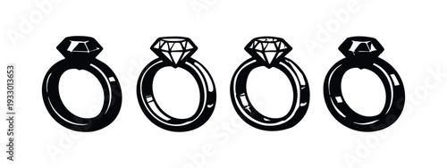 Detailed Diamond Engagement Ring Icons Collection