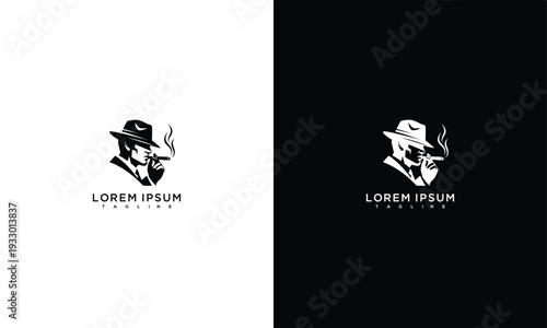 Stylish Fedora Hat Man Smoking Cigar Logo Vector  Vintage Gentleman Character Design.
