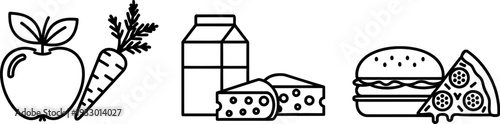 Healthy and fast food options depicted in simple icons
