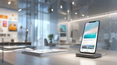 Smartphone on charger in office