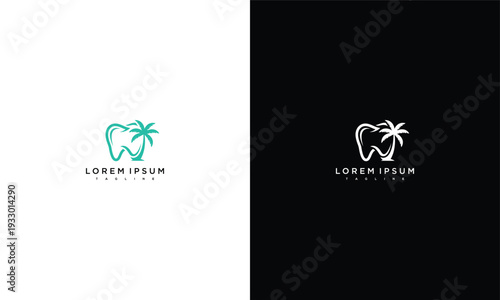 Tropical Dental Care Logo Design with Palm Tree and Tooth Shape.