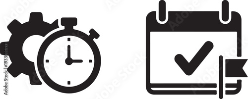 Corporate productivity and time management solid icon collection. Business efficiency, deadline control, workflow process, and productivity dashboard symbols. Solid style vector icons for strategy pla