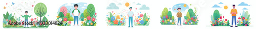 vector of a man standing happily on park in spring
