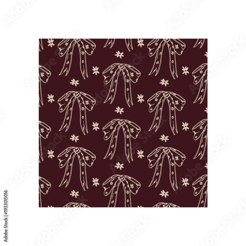 Burgundy Vintage Ribbon Bow Pattern