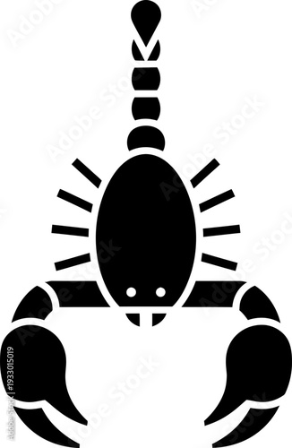 Scorpio zodiac sign or horoscope prediction icon in a black flat style. Astrology and natal chart element vector illustration for design