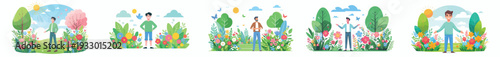 vector of a man standing happily on park in spring