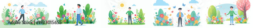 vector of a man standing happily on park in spring