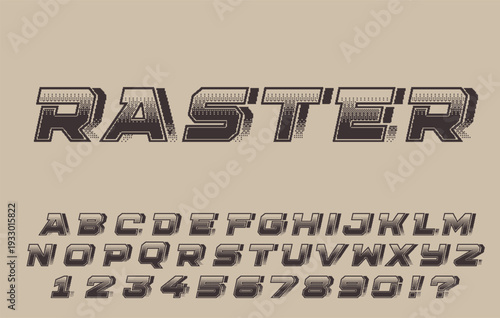 Raster Halftone Font - Retro Striped Alphabet with 3D Effect on Beige
