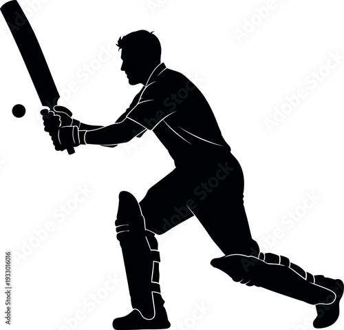 Cricket player sports silhouette batsman in action