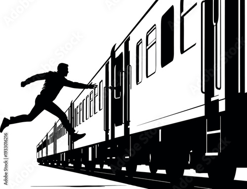 Athlete sports silhouette running next to train track