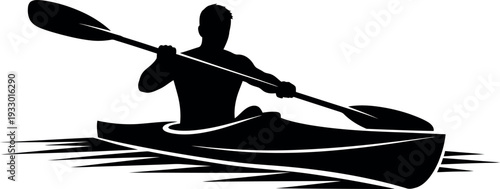 Kayaking sports silhouette athlete paddling canoe on water
