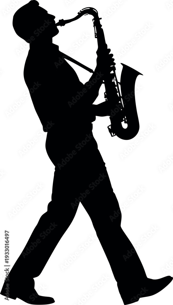 Naklejka premium Sports silhouette of a man playing saxophone in motion