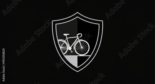 Shield emblem featuring a bicycle, representing protection and cycling safety, a symbol of security.