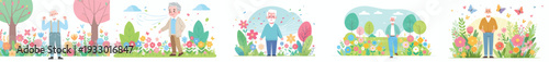 vector of a grandpa standing happily on park in spring