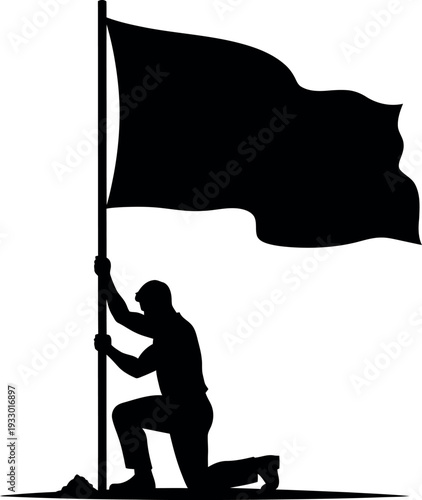 Sports silhouette of a person holding a flag