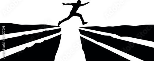 Sports silhouette of a person jumping over obstacles in black and white