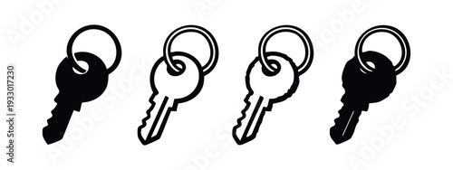 Collection of Various Key and Keyring Icons in Flat and Outlined Design Styles