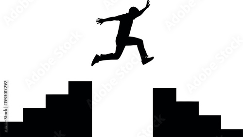 Sports silhouette of a man jumping over obstacles in black
