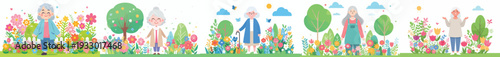 vector of a grandma standing happily on park in spring