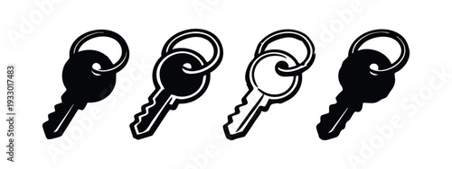 Set of four key icons in various styles, isolated on white background, representing access and security.