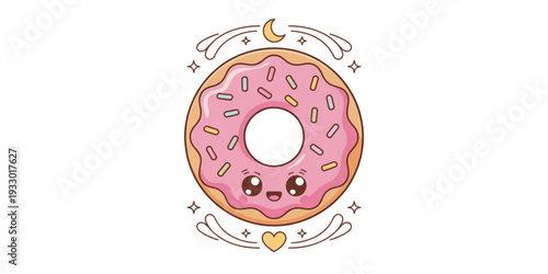 A beautifully decorated pink doughnut with intricate floral designs on top Vector