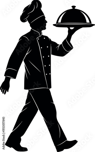 Sports silhouette of a waiter holding a serving dish