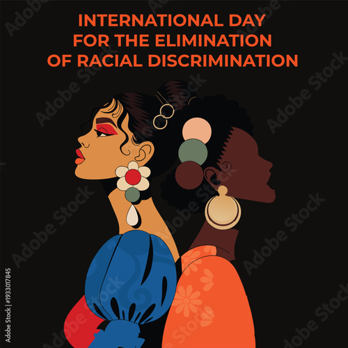 International day elimination racial discrimination diverse women profiles facing opposite directions unity concept beauty and cultural diversity representation