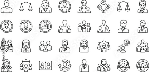 Human Resources and Corporate Management Line Icon Set.