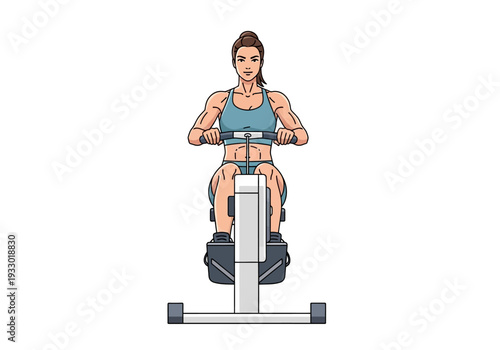 Woman Exercising on Rowing Machine in Gym.