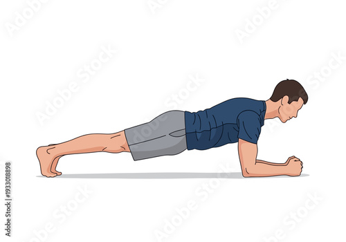 Man performing a plank exercise on the floor for core strength.