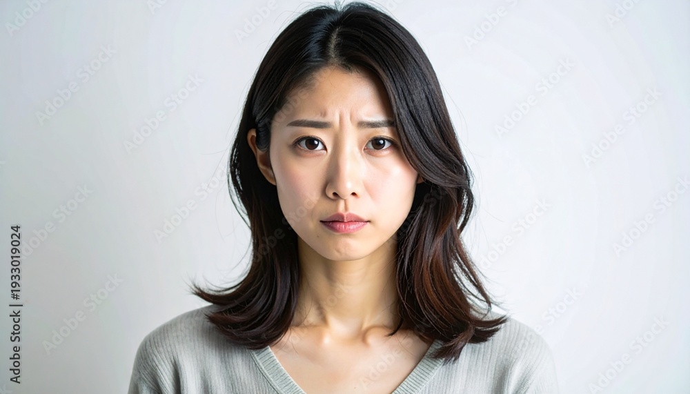 Obraz premium 困惑する若い日本人女性の表情