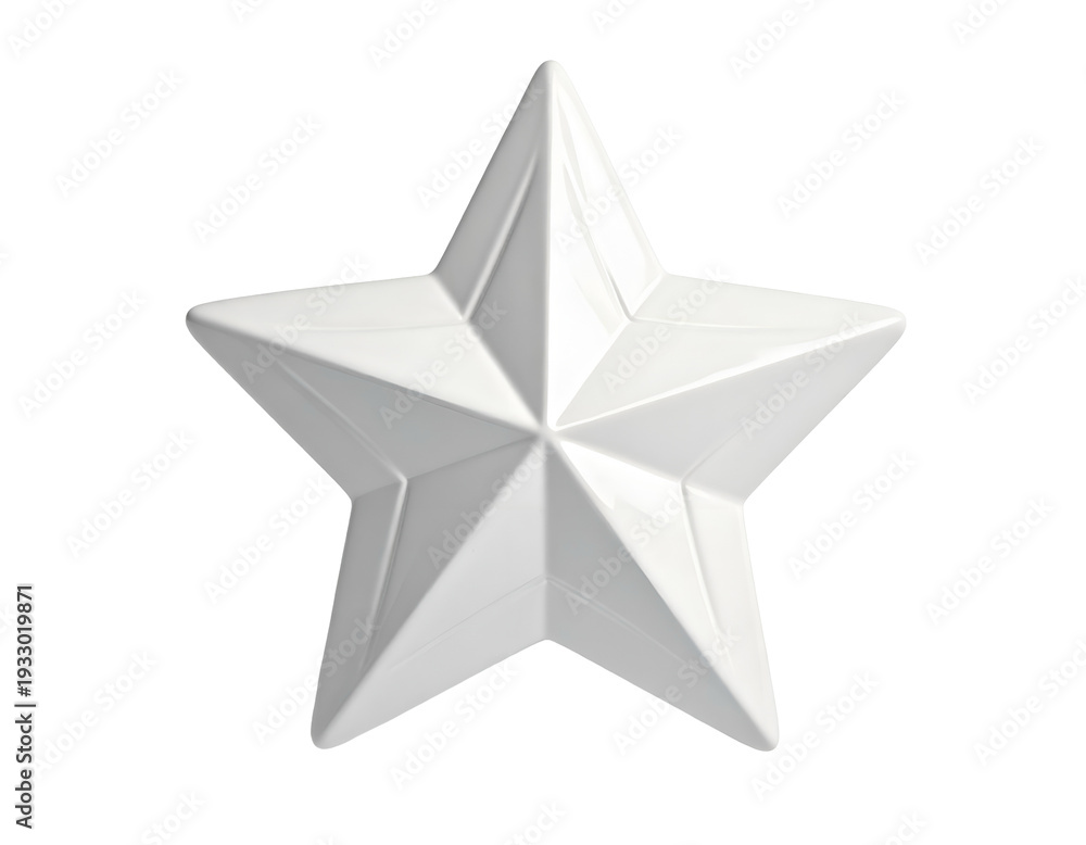 Obraz premium A stark white, five-pointed star, rendered in glossy, three-dimensional form