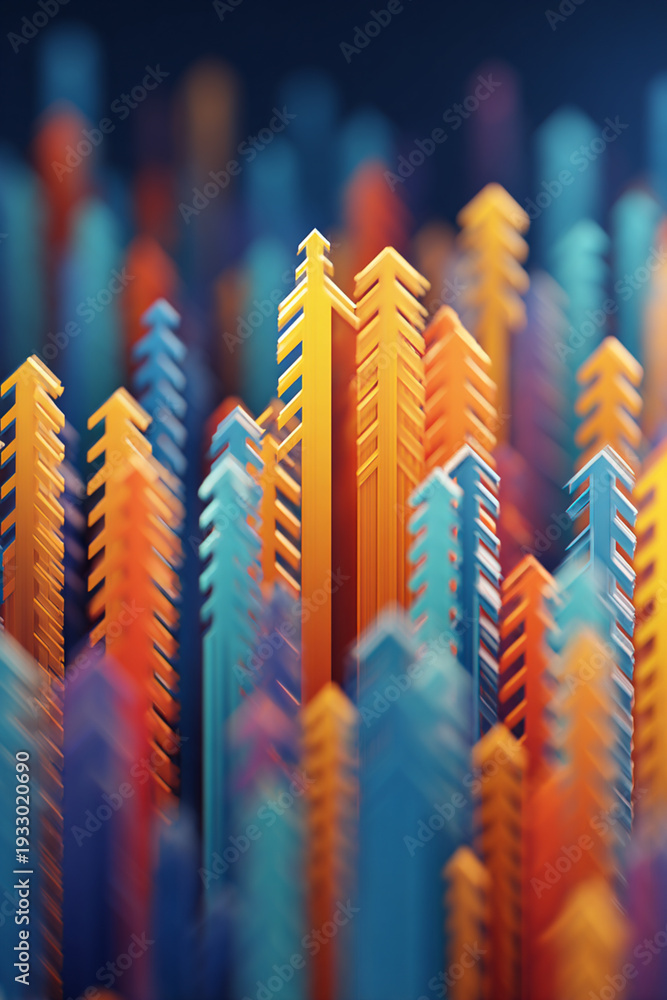 Fototapeta premium Vibrant 3D Geometric Pattern: A Dynamic Intersection of Colorful Arrows and Shapes in Modern Abstract Design