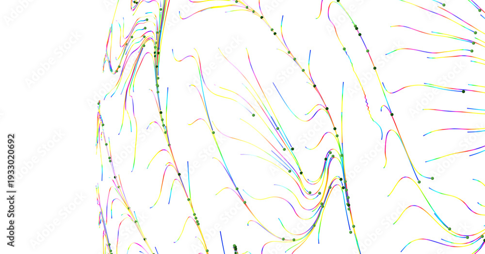 Fototapeta premium Artistic colorful abstract design featuring flowing lines and dots on a white background. Perfect for modern and digital