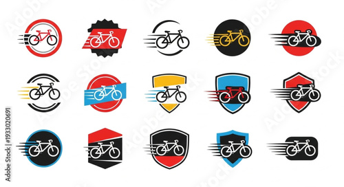 Collection of bicycle logos with speed lines, perfect for cycling clubs and businesses.