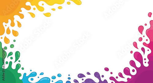 Colorful Holi Festival Day Frame with rainbow paint splashes on a white background, featuring a blank space for decoration or design