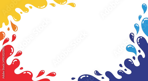 Colorful Holi Festival Day Frame with rainbow paint splashes on a white background for decoration and design