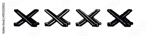 Isometric hand-drawn X mark icons set, delete or cancel symbols.