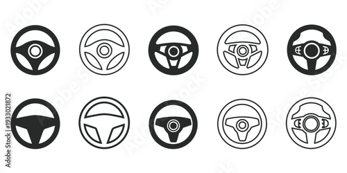 Versatile set of sleek steering wheel icons for various design projects
